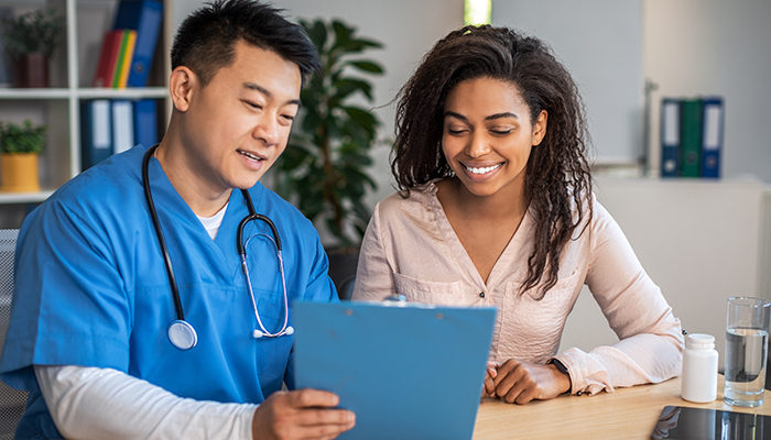 Medical professional talks to patient about treatment options