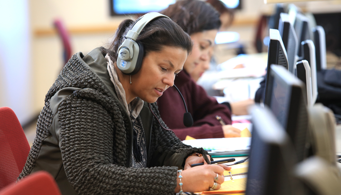 ESL student working in lab