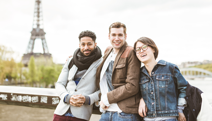 Happy college students in France