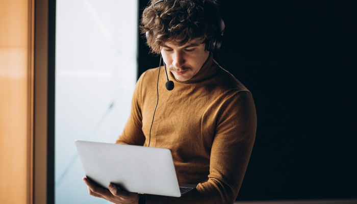 Translation professional working on a computer