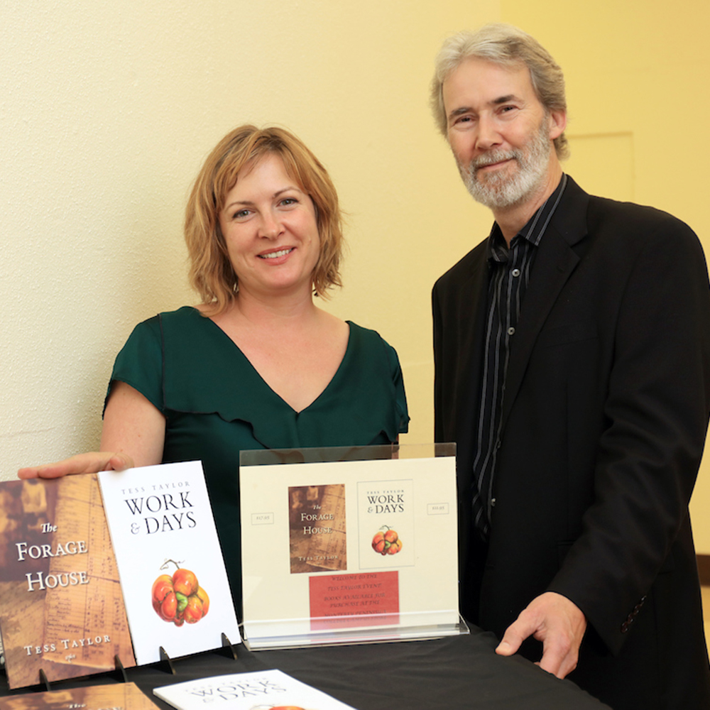 Guest author Tess Taylor takes a photo with Creative Writing Program Coordinator, Henry Marchand