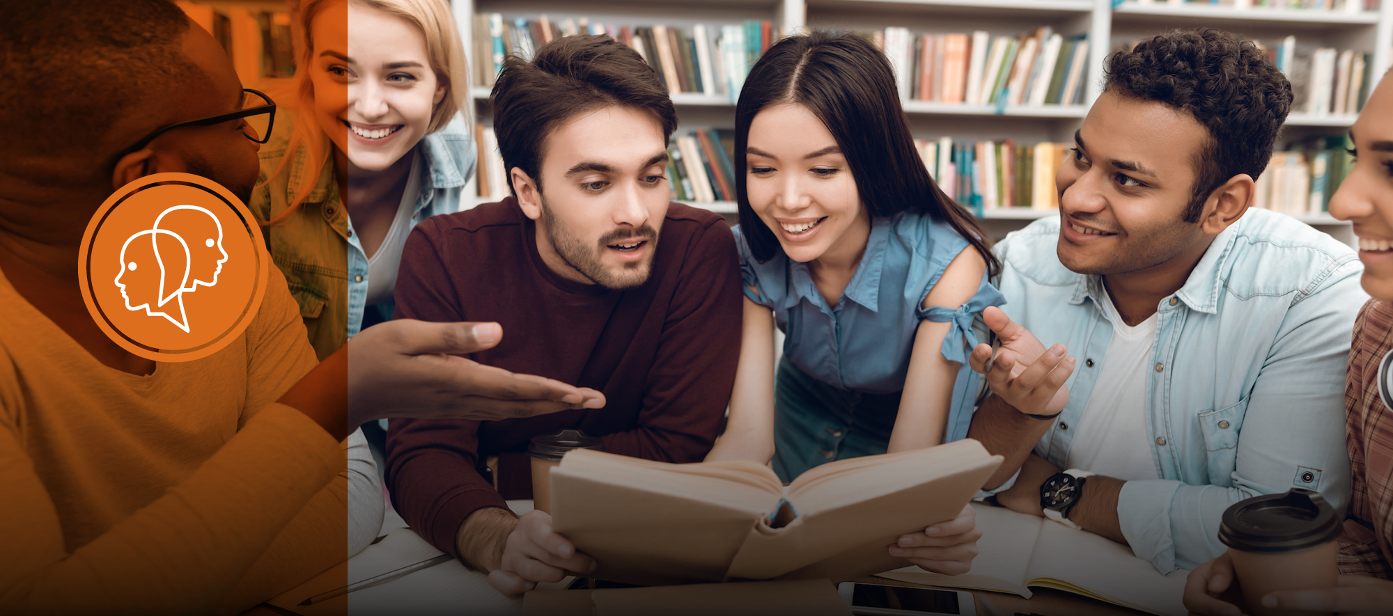 students reading and discussing a book