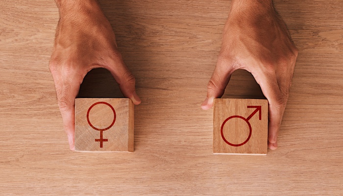 Person Holding Blocks with Gender Signs