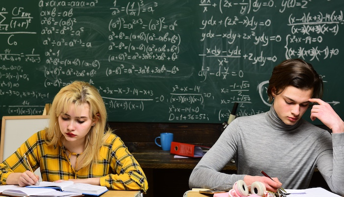 Two Math Students Working on Problems in Class