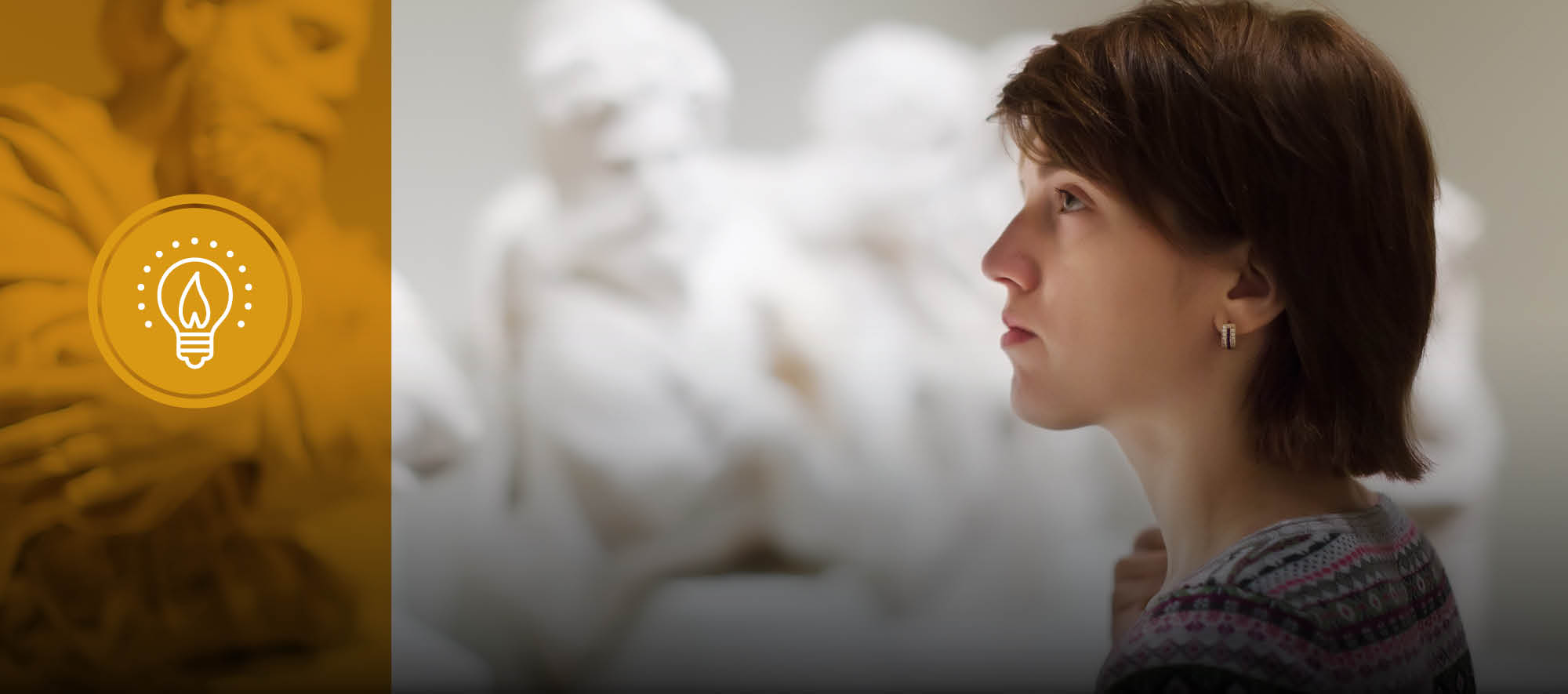 art history student looking at art at a museum