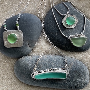 seaglass pendants on necklaces