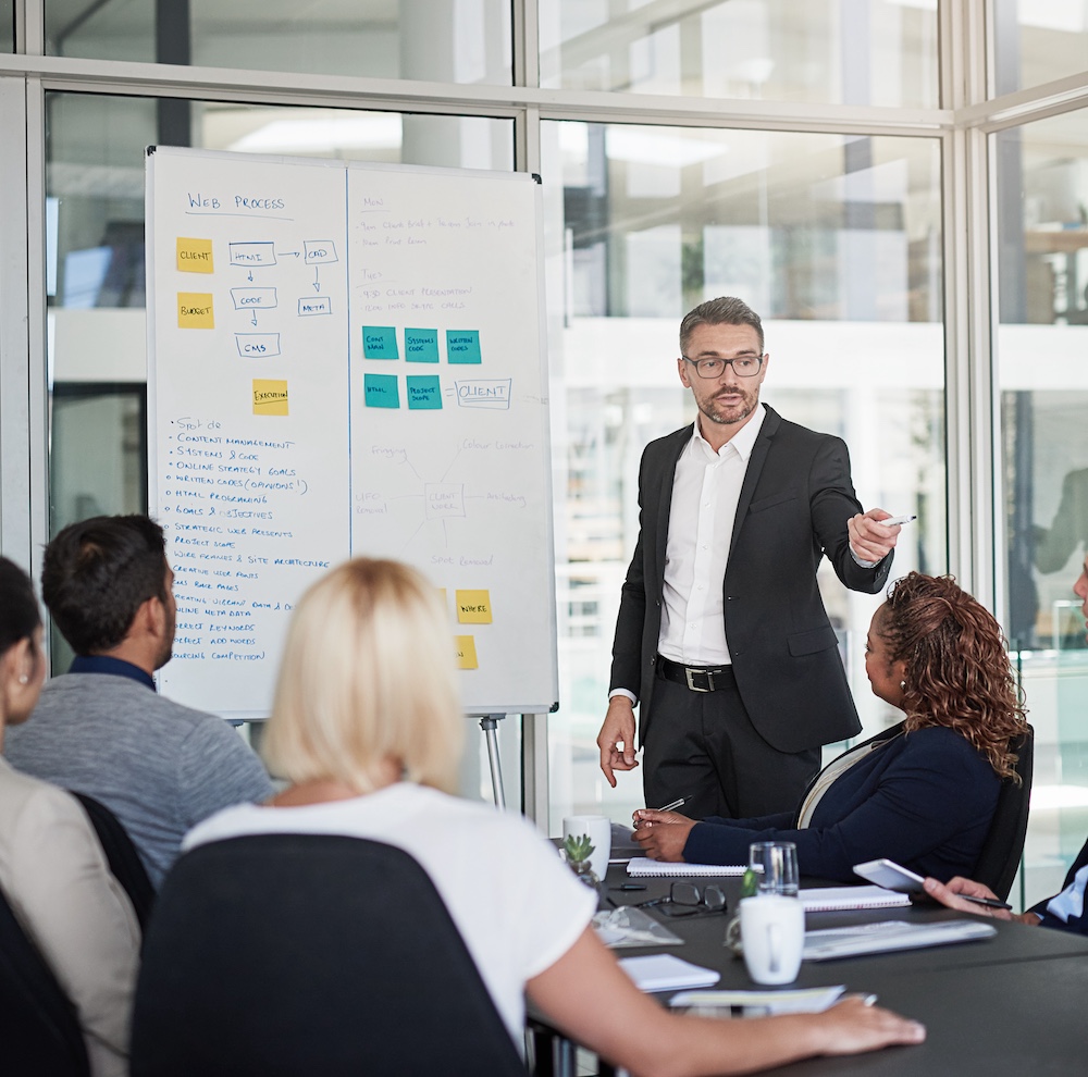 CEO Giving Presentation to Office Members