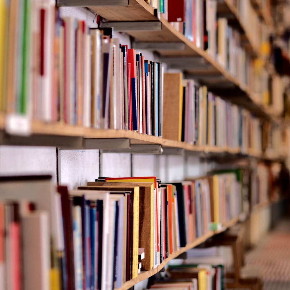Books in Shelves in Library